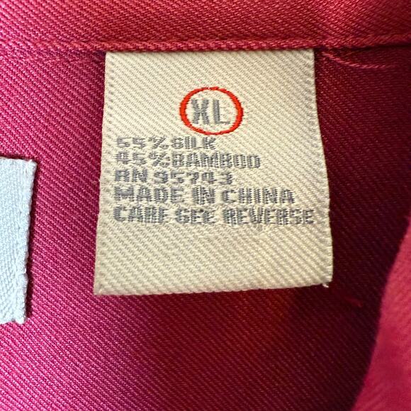 Bobby Chan Shirt Mens XLarge 100% Silk Red Short Sleeve Golfer Golf Button Up - Picture 12 of 12